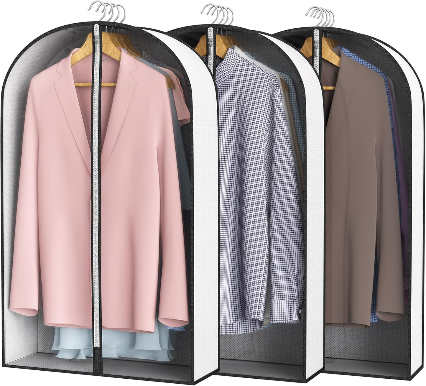 40” Garment Bags for Hanging Clothes 4” Gusseted - with Clear Window, Breathable Fabric, Metal Zipper, Suit Coat Dress Protector for Clothes Closet storage, Season Off, Moving, 3 Pack