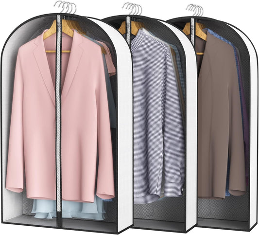 40” Garment Bags for Hanging Clothes 4” Gusseted - with Clear Window, Breathable Fabric, Metal Zipper, Suit Coat Dress Protector for Clothes Closet storage, Season Off, Moving, 3 Pack