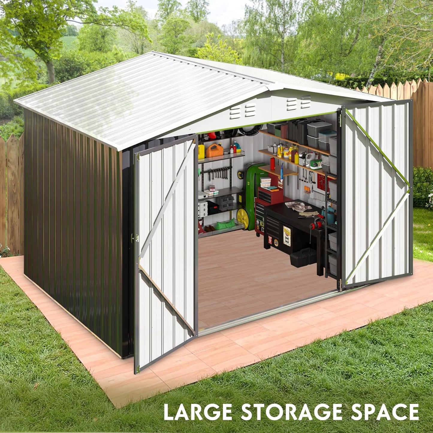 Polar Aurora 6x8 FT Outdoor Storage Shed, Metal Garden Shed with Updated Frame Structure, Tool Sheds for Backyard Garden Patio Lawn White