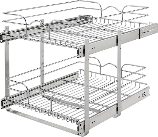 Rev-A-Shelf 2-Tier Kitchen Cabinet Pullout Shelf and Drawer Organizer Slide Out Pantry Storage Basket in Multiple Sizes, 18 x 22 In, 5WB2-1822CR-1