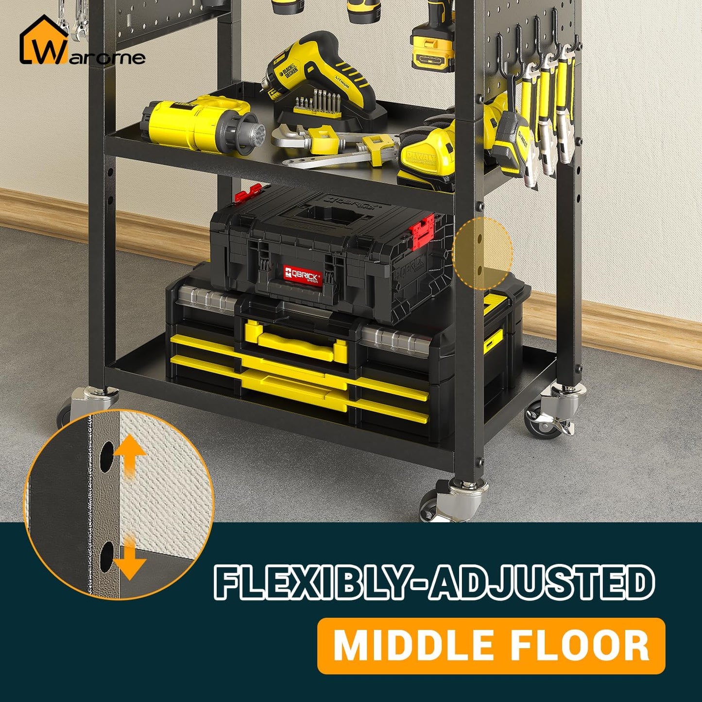 Warome Power Tool Organizer for Garage,Heavy Duty Tools Holder Storage Rack On Wheels,Floor Standing Rolling Power Tool Cart for Storage and Organization，Father/Husband/Boyfriend/Men/Dad Gift