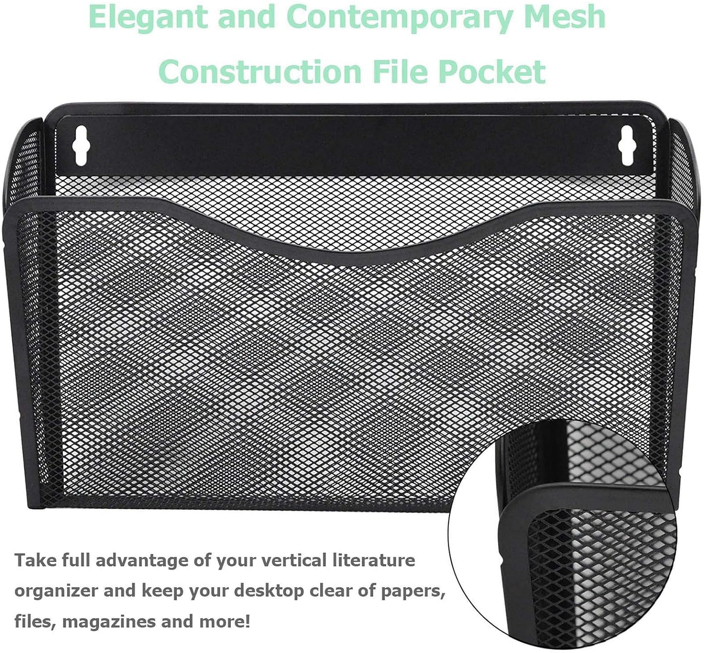 EASEPRES 3 Single Pocket Mesh Hanging File Organizer, Vertical Wall Mounted Magazine File Holder, Mount Basket Mail Paper Document Folder Organizing for Office, Home and School, Black