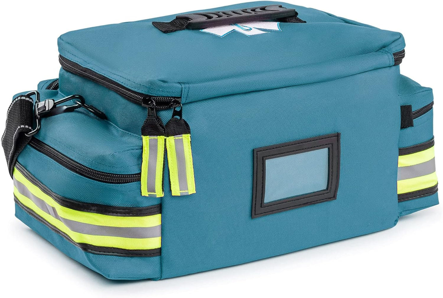 Scherber First Responder Fully-Stocked Professional Essentials EMT/EMS Trauma Kit | HSA/FSA Approved | Reflective Bag w/8 Zippered Pockets & Compartments & 200+ First Aid Supplies - Blue