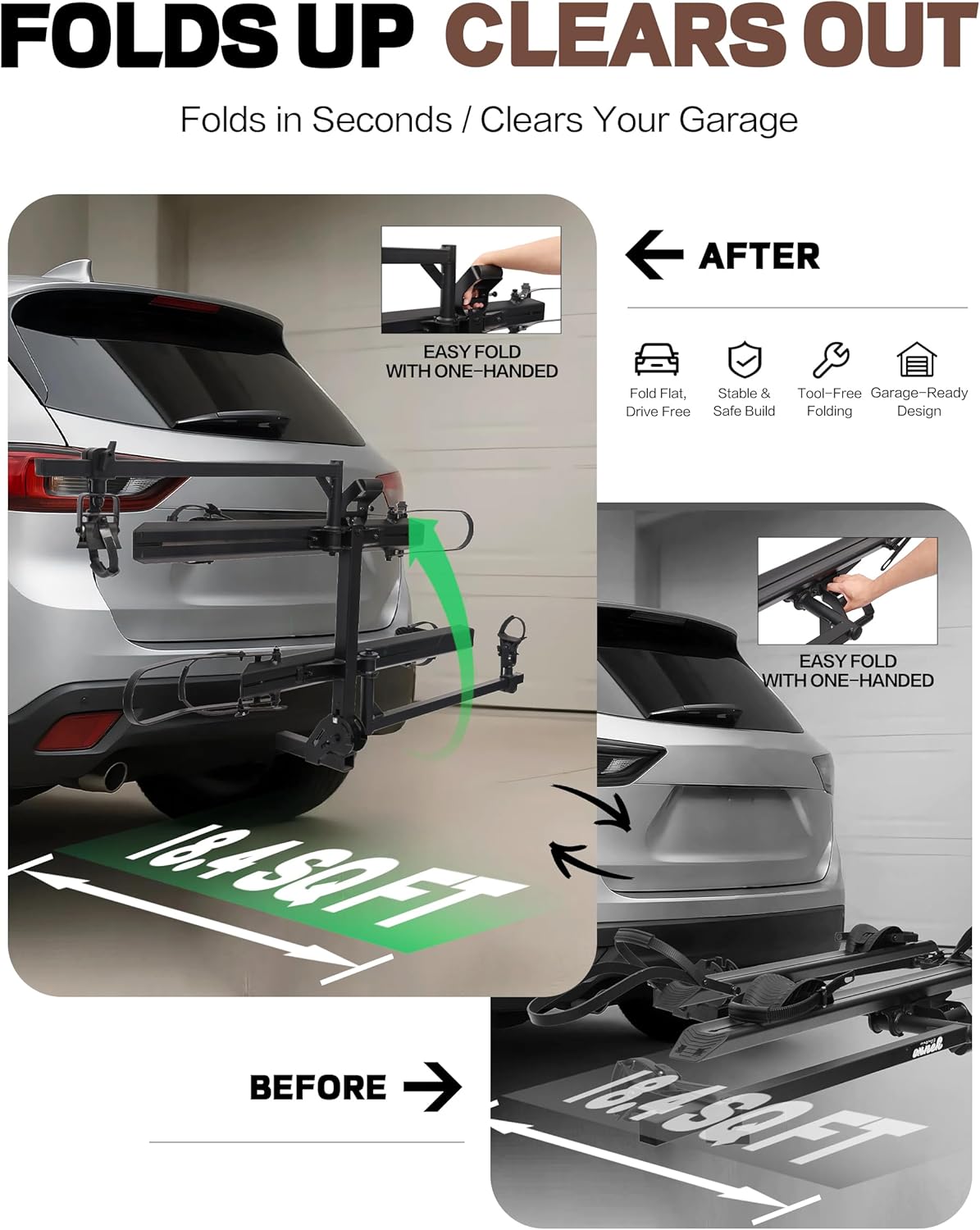 Hitch 2-Bike Rack Fellow, 200 lbs Capacity E-Bike Carrier for Cars Trucks SUVs Minivans RV, Trailer, Foldable Platform Mount, Up to 5’’ Fat Tire Bicycle for 2’’ Receiver