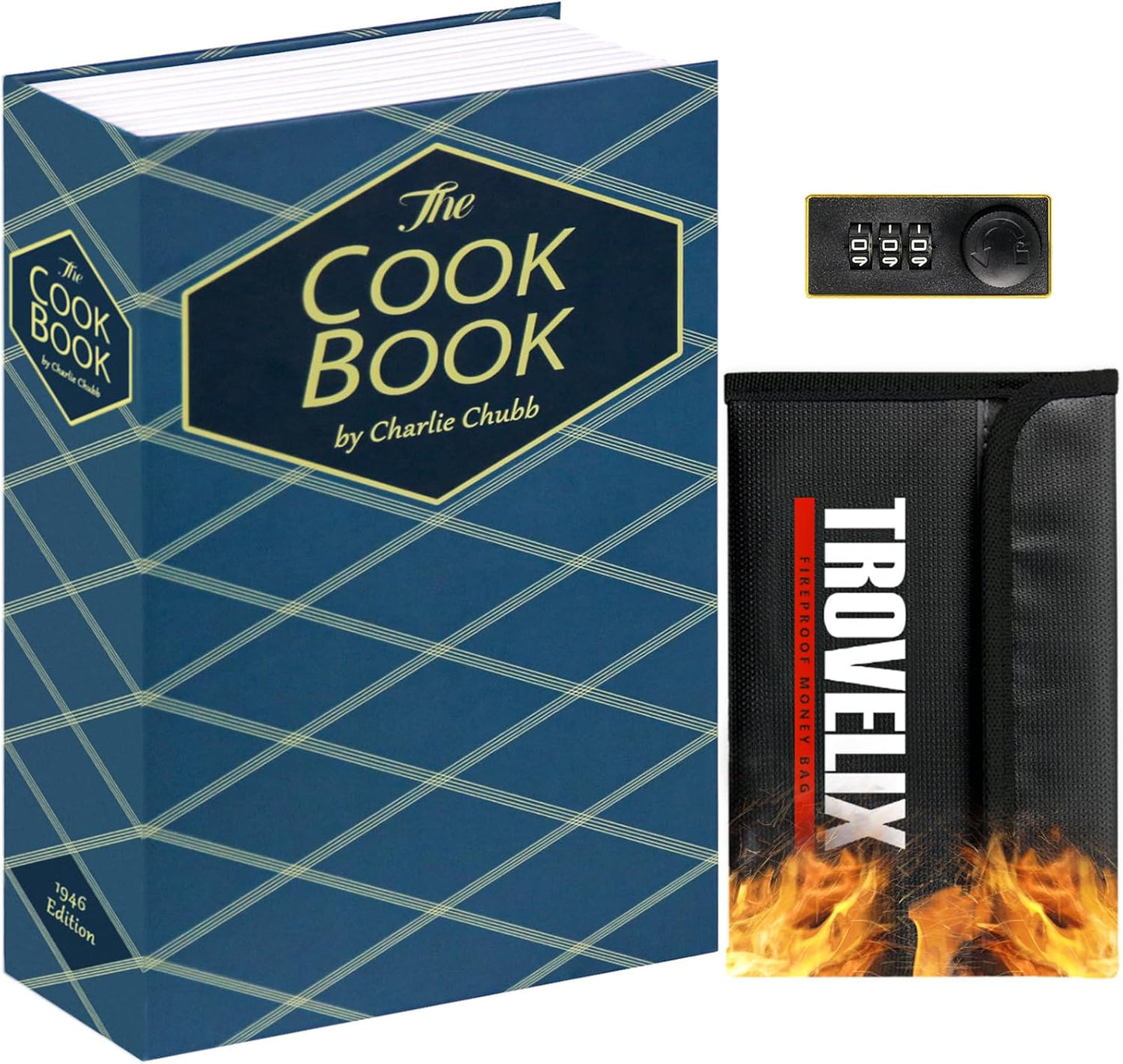 Book Safe with Combination Lock, Hidden Safe (9.5 x 6.2 x 2.2 Inch) with Fireproof Bag, Secret Diversion Safe, Hollow Book Box Hidden Storage, Money Safe Box for Cash (COOK)