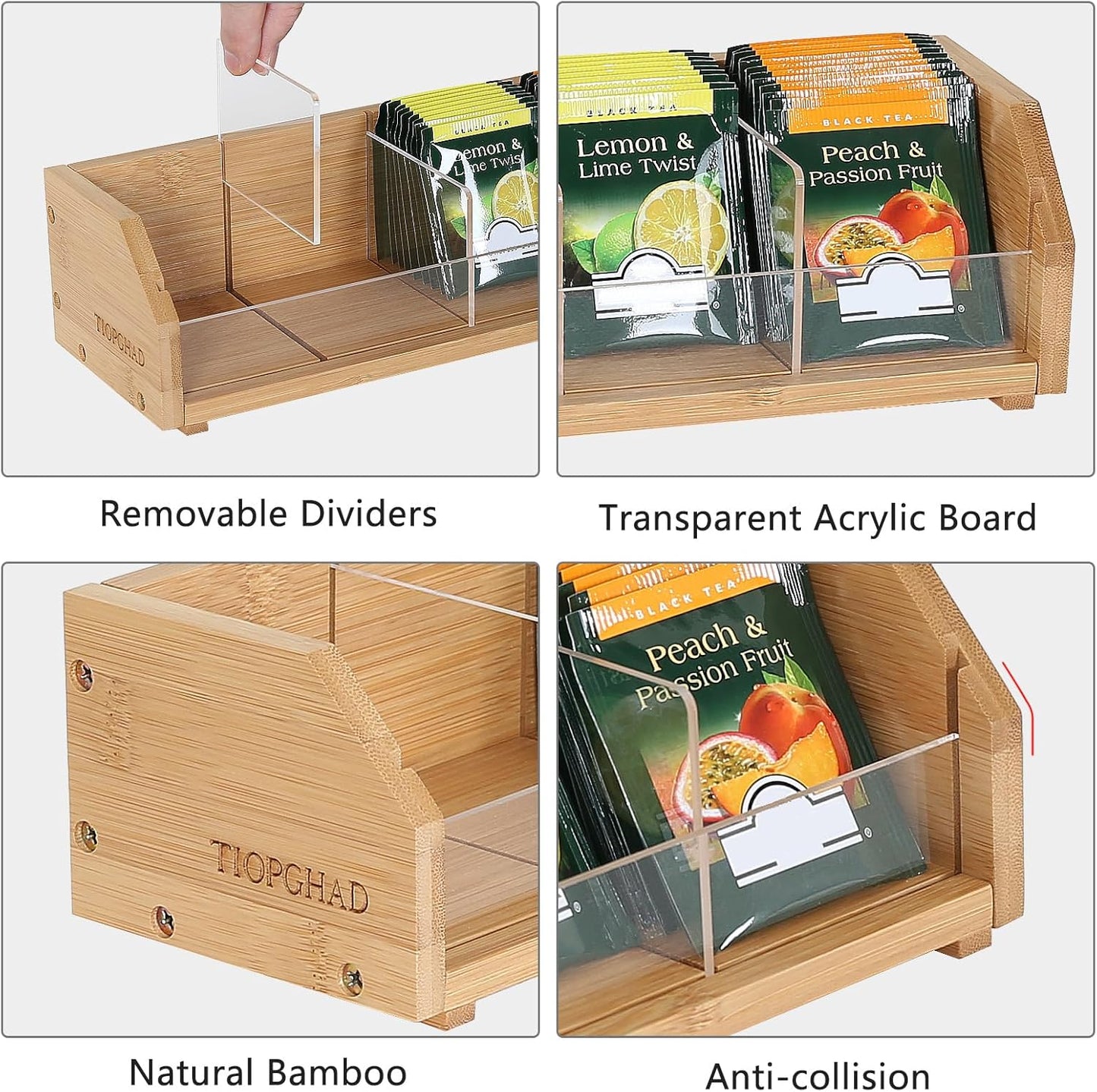 Small Bamboo Tea Bag Organizer Storage Holder for Tea Bags Wood Tea Box Containers Tea Rack Teabag Station Stand for Cabinet Countertop Office