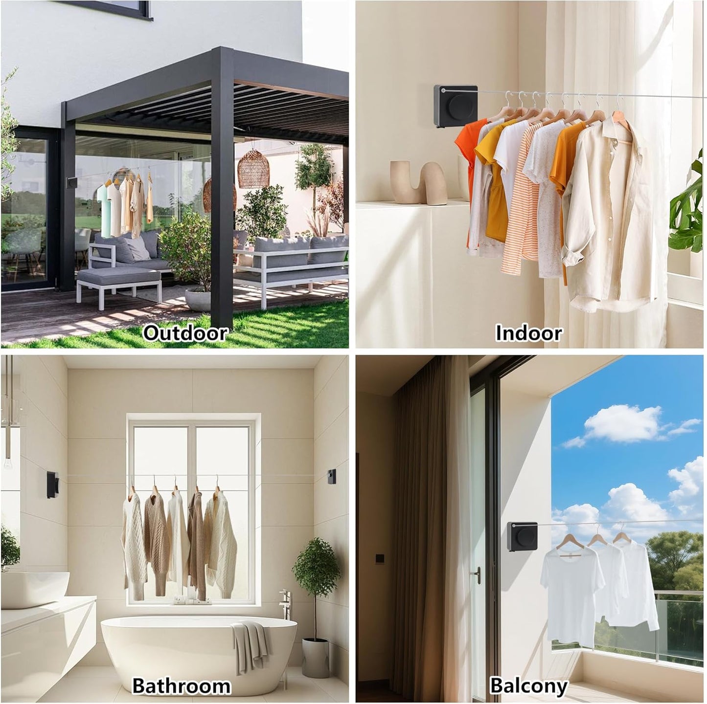 15.7Ft Retractable Clothesline Indoor an Anti-sag Retractable Clothesline Outdoor,Laundry Line Wall Mounted Stainless Steel Wire Laundry, with 12 Clip(Black)