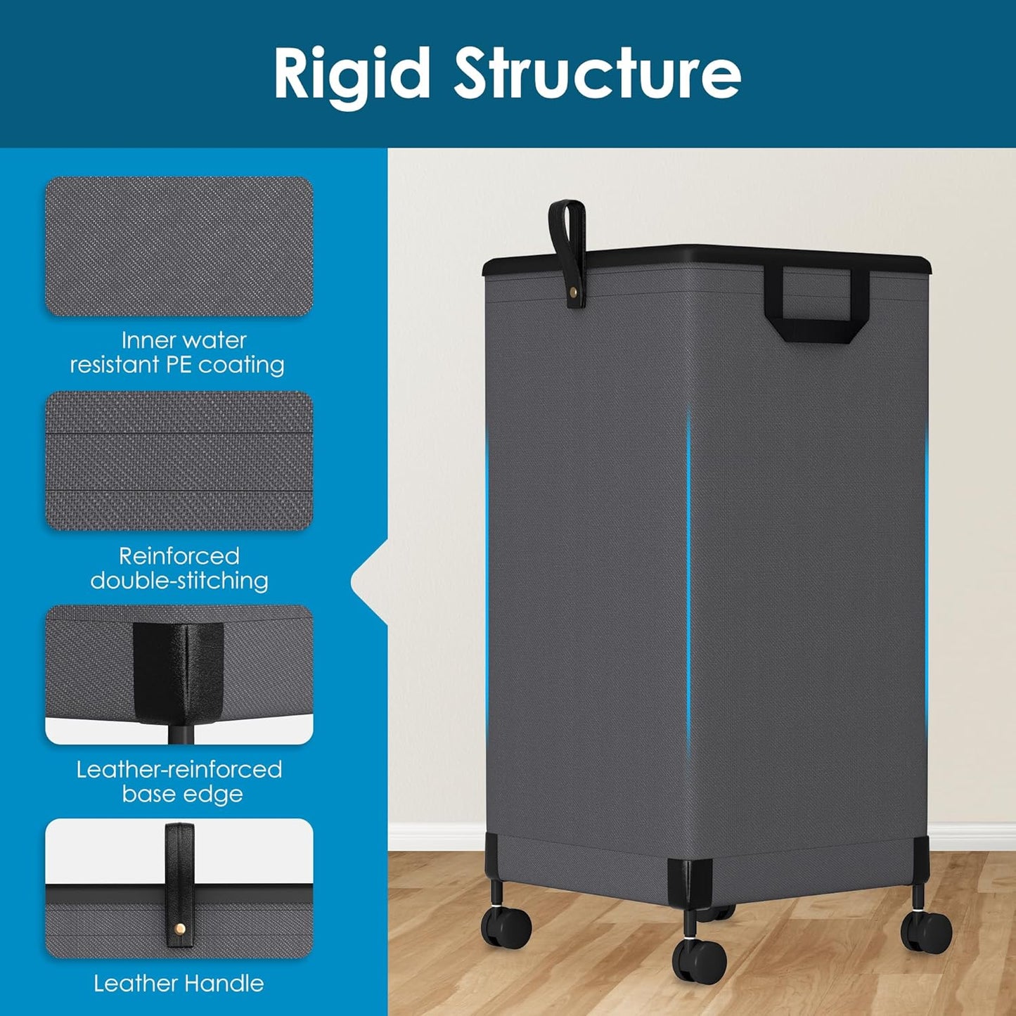 Laundry Basket with Wheels 105L, Large Rolling Laundry Hamper with Removable Bag, Metal Frame Collapsible Dirty Clothes Bin, Cloth Organizer Hampers Pull Handle for Bathroom, Dorm, Bedroom Dark Grey