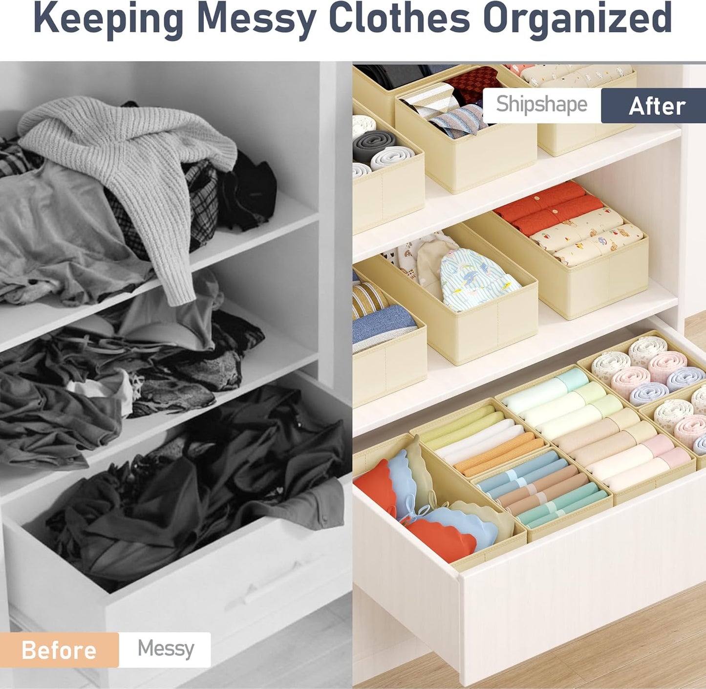 DIMJ Drawer Organizer Clothes Storage - 16 Pack Baby Dresser Organizer for Nursery, Foldable Drawer Dividers for Bedroom Closet Organization, Fabric Storage Bins for Socks, Underwears, Bras