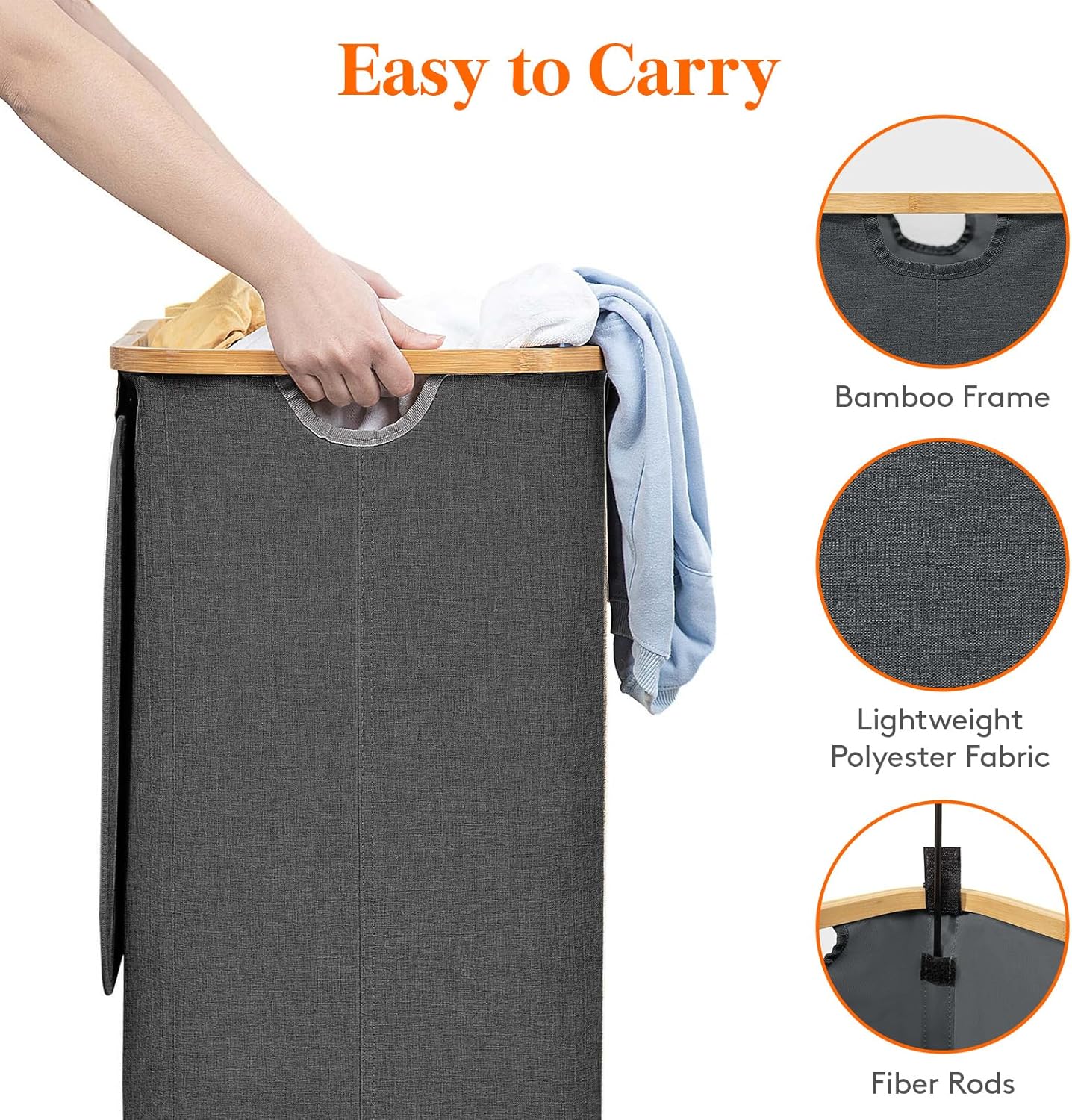 Lifewit 80L Laundry Basket with Lid, Clothes Hampers for Laundry with Bamboo Handles and A Removable Laundry Bag, Large Foldable Laundry Hamper for Bedroom, Bathroom, Dorm, Laundry Room, Dark Gray