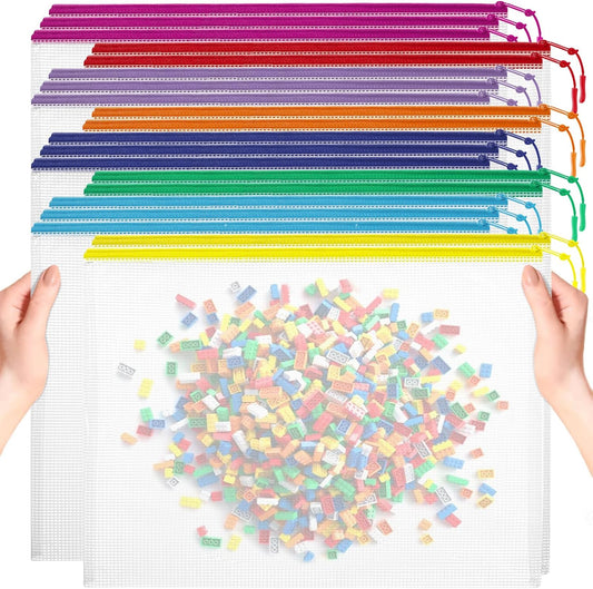 20pcs Mesh Zipper Pouch Bags, Puzzle Bags, A3 17x12 Inches Large Reusable Pouches for Organizing Classroom and Storage, Extra Large Zipper Pouch, Board Game Storage