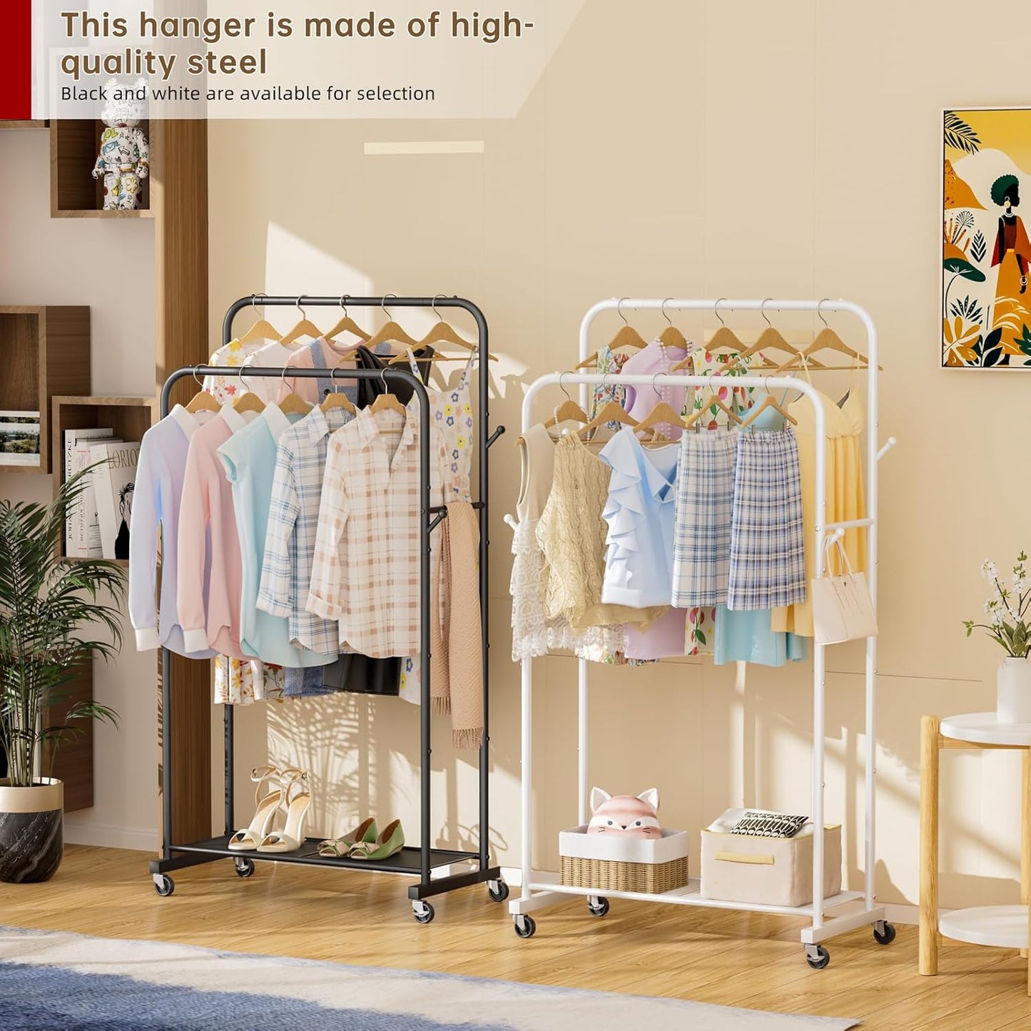 Clothes Garment Coat Rack Drying Clothing Racks Metal Freestanding for Hanging Clothes Portable Closet for Laundry Bedroom Black