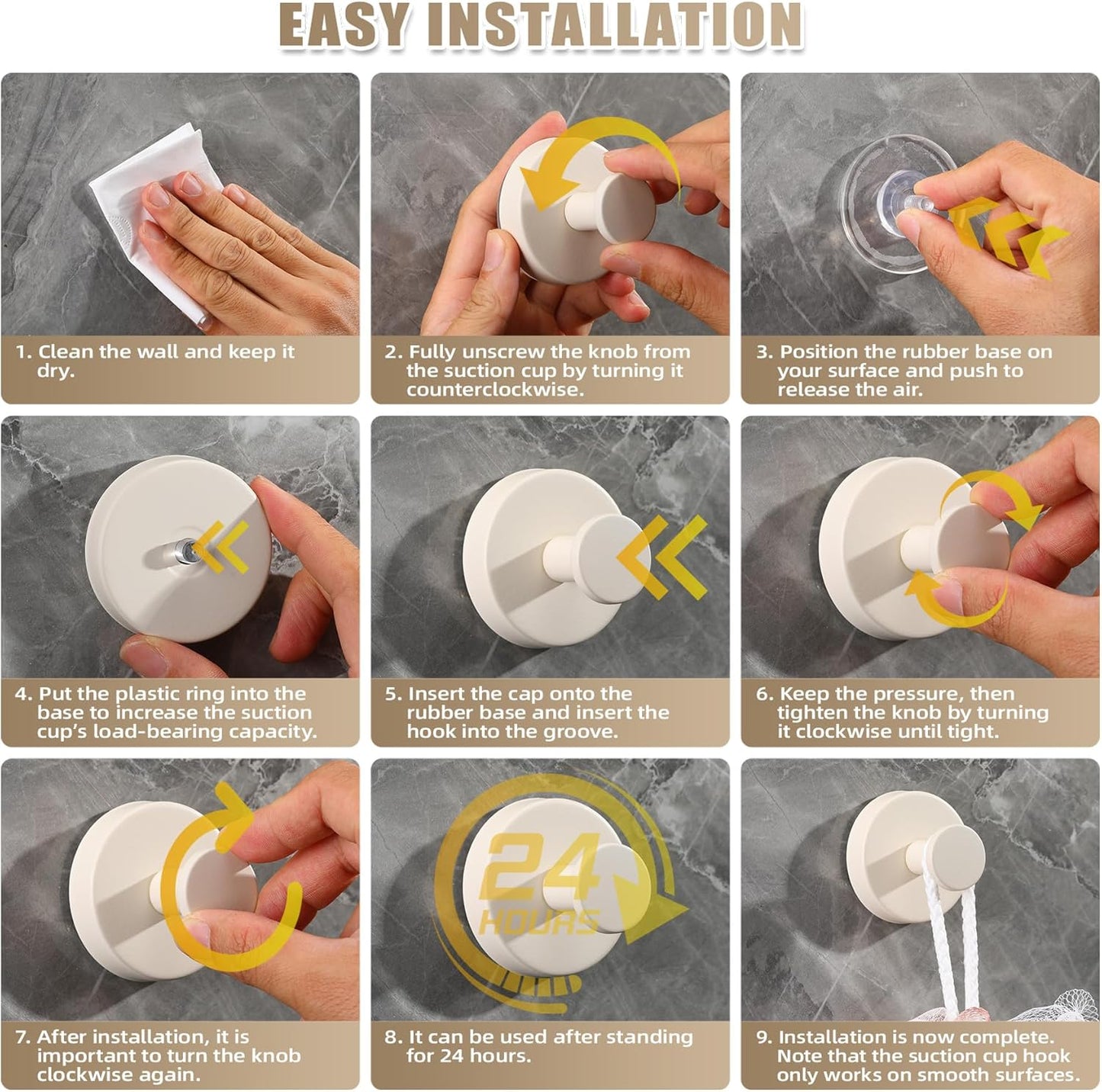 Suction Cup Hooks for Shower No-Drill Bathroom Hooks for Towels, Robes, Loofah Mountable on Bathroom Walls, Kitchen, Glass, Mirrors, Tile and Smooth,Non-Porous Surfaces (2, Milk White)