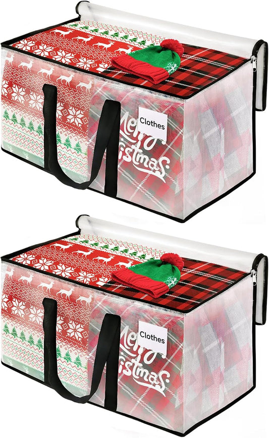 BlissTotes Moving Bags, 2-Pack Storage Bags, Moving Bags Heavy Duty Extra Large, Moving Totes, Clear moving Bags, Reinforced Handles & Tag Pocket, Christmas Totes (125L)