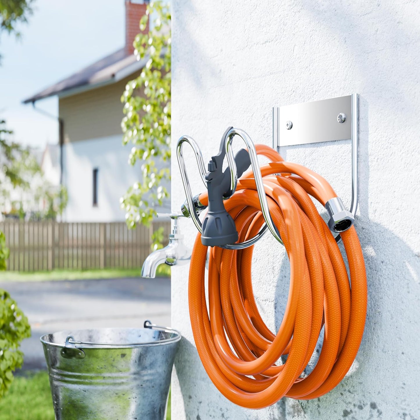 Stainless Steel Garden Hose Holder - Extra Large Heavy Duty Silver SS304 Wall Mounted Hanger for Water Hose, Extension Cords, Vacuum Lines, Anti-Rust