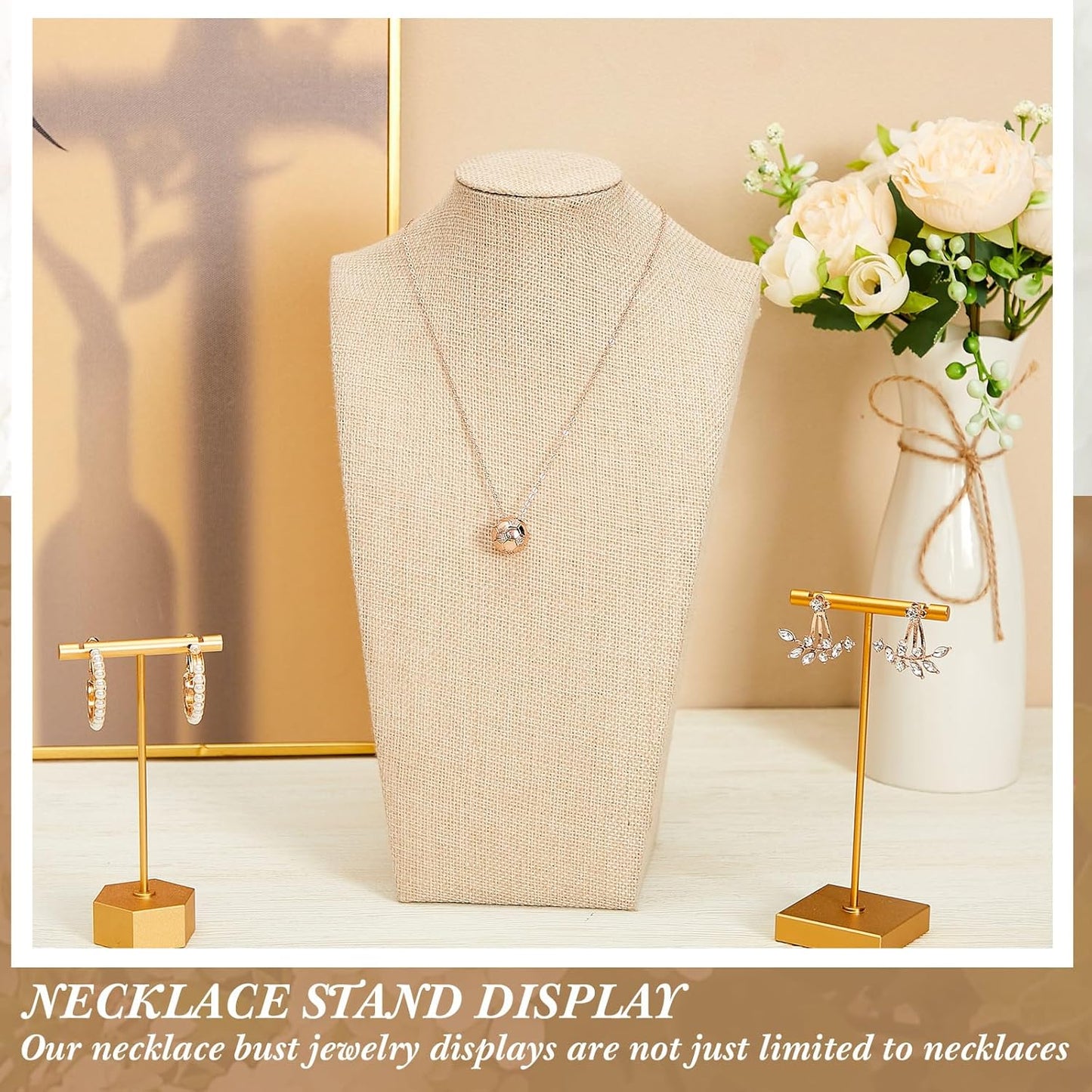 Kigley 6 Pcs Linen Necklace Display Bust Jewelry Holder Necklace Retail Mannequin Display Stand for Jewelry Selling Vendors Shows (11.4 x 6.9 Inch)