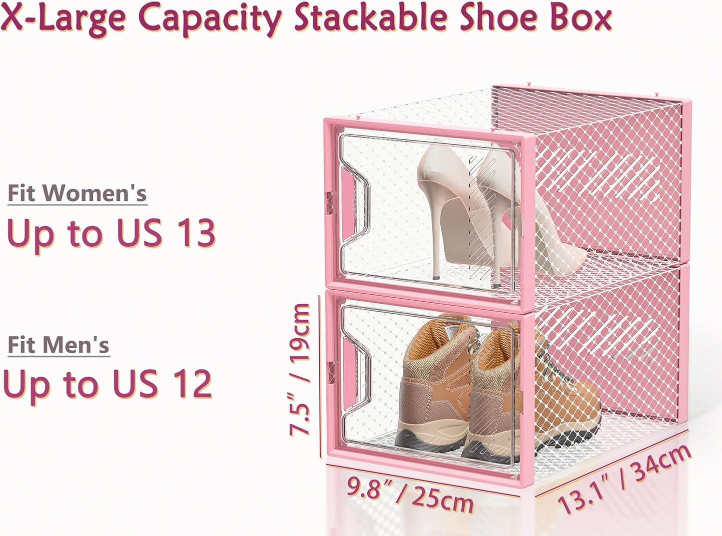 Shoe Storage, 12 Pack X-Large Shoe Organizer for Closet, Shoe Boxes Clear Plastic Stackable Shoe Storage Boxes for Size 13