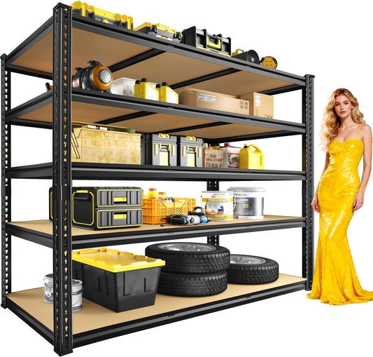 48" W Garage Shelving Heavy Duty 3200LBS Garage Storage Shelving, 5 Tier Adjustable Metal Shelving Unit Utility Rack Shelf for Warehouse, Pantry, Closet, Kitchen 72" H x 48" W x 24" D, Black