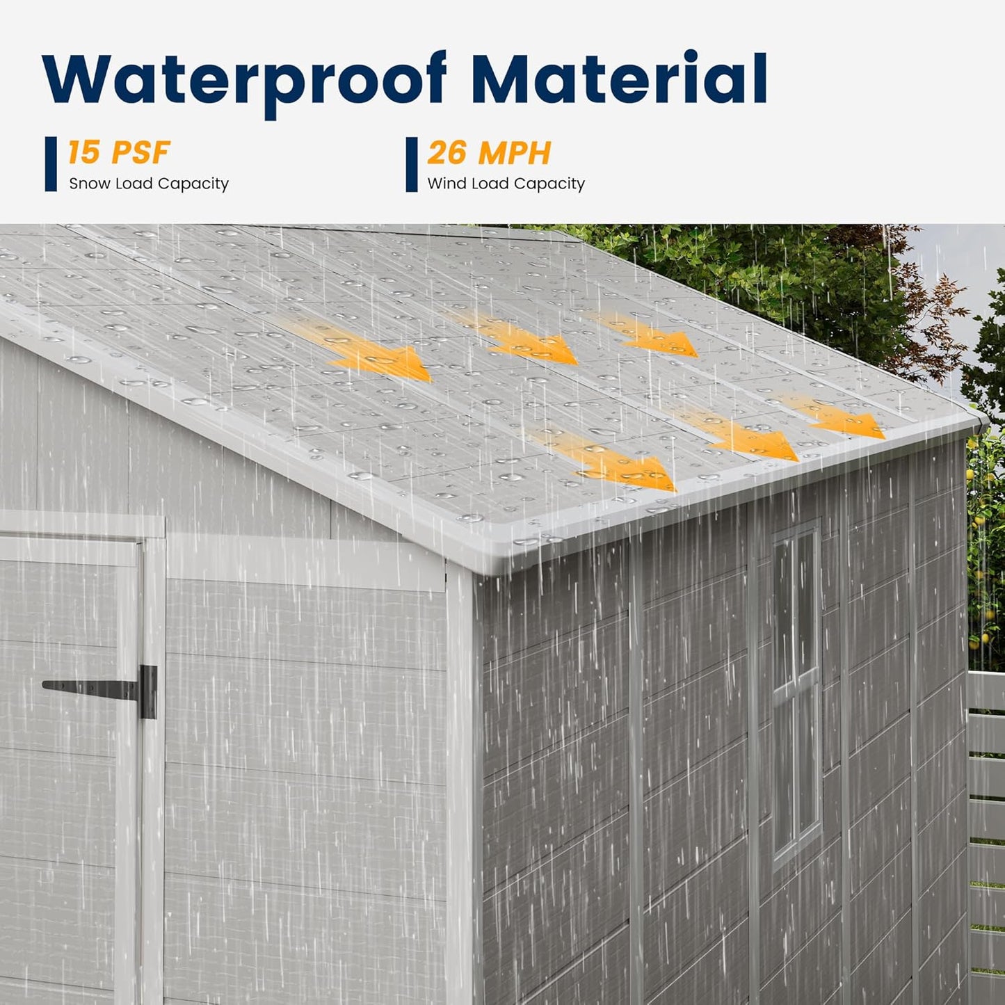 UDPATIO Resin Storage Shed 8 x 10 FT, Outdoor Garden Sheds with Floor Plastic Patio Outdoor Storage with Lockable Door for Bike, Garbage Sandstone