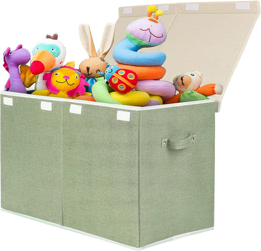 popoly Large Toy Box Chest with Lid, Collapsible Sturdy Toy Bin Storage Organizer Boxes Baskets for Kids, Boys, Girls, Nursery, Playroom, 25"x13" x16"