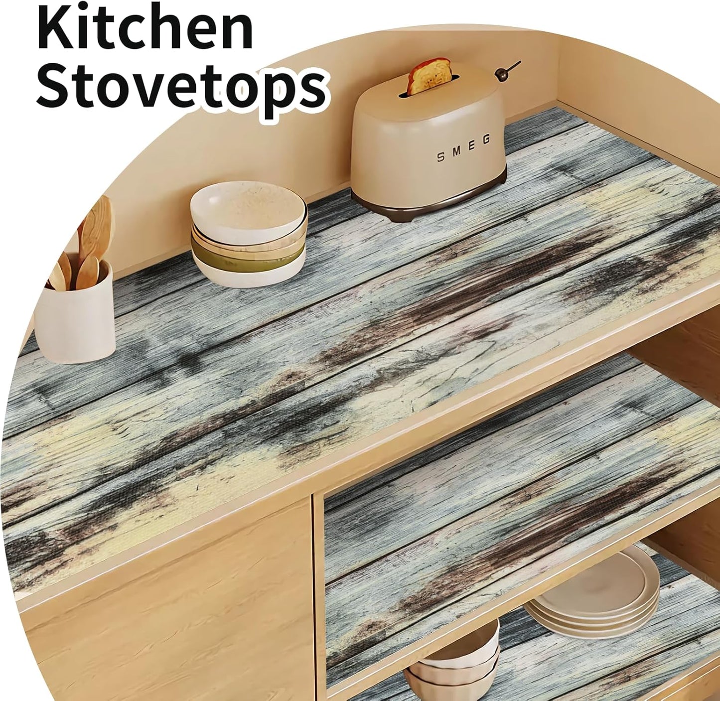 Shelf Liners for Kitchen Cabinets Non Adhesive Drawer Liner 12in x 20FT Blue Shiplap Quatrefoil Thickened Shelf Liner Strong Non-Slip Easy to Clean Tool Box Refrigerator with Knife and Tape Measure