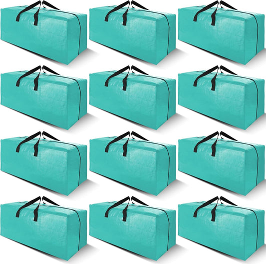 Cosy Family 12 Pack Heavy Duty Extra Large Moving Bags with Backpack Straps - Strong Handles & Zippers, Storage Totes For Space Saving, Fold Flat, Alternative to Moving Box, Aquamarine