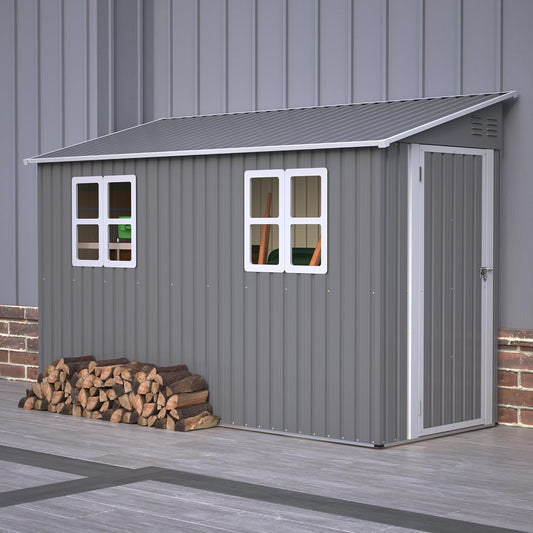 4' x 10' Outdoor Storage Shed with Double Windows,Metal Garden Shed Lockable Doors,Waterproof Shed Outside Storage Clearance for Backyard Patio