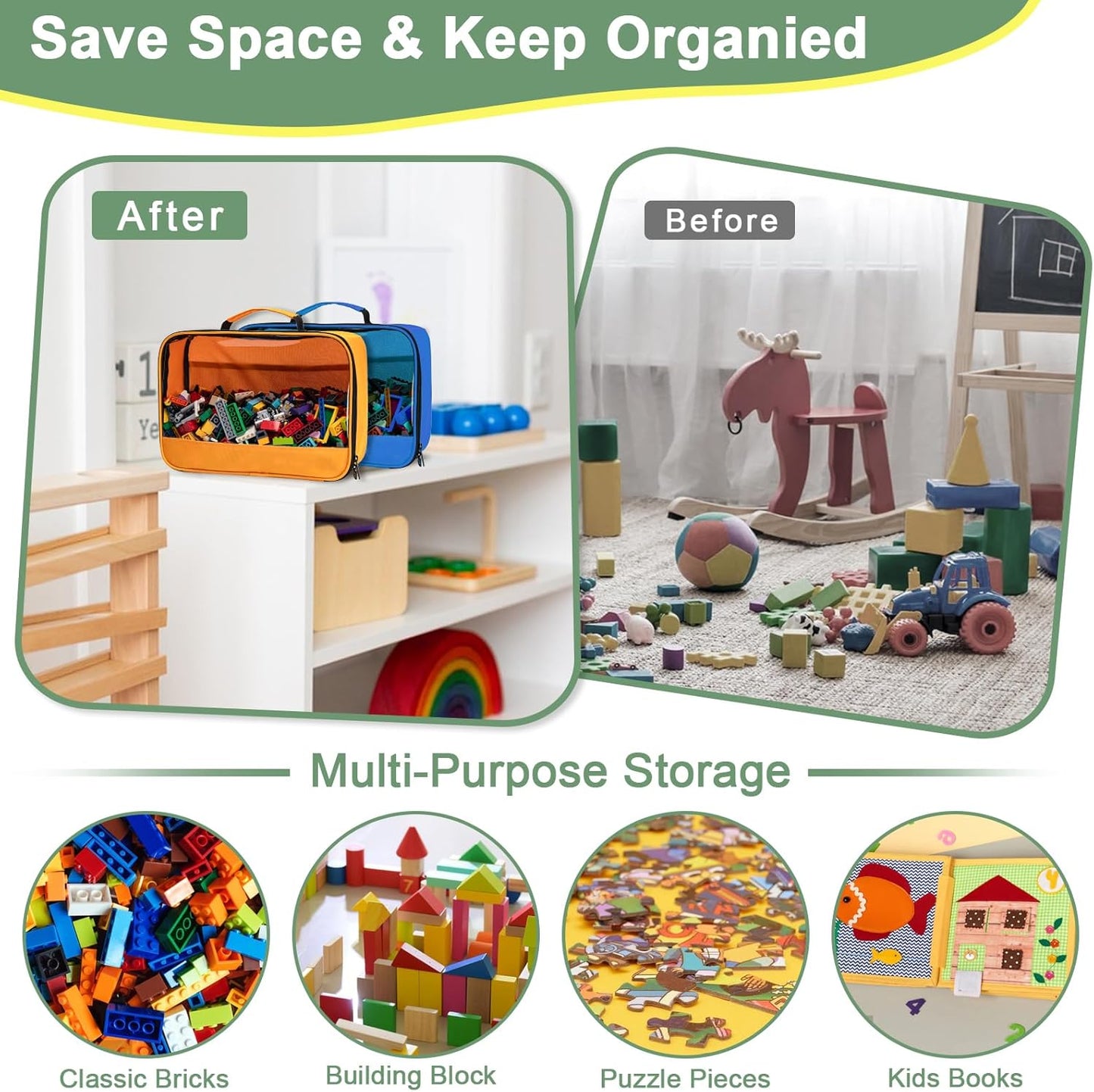 4 PCS Toys Storage Bag, Classic Bricks Building Set Storage Bag, Travel Case for Building Toys, Puzzles, Small Size