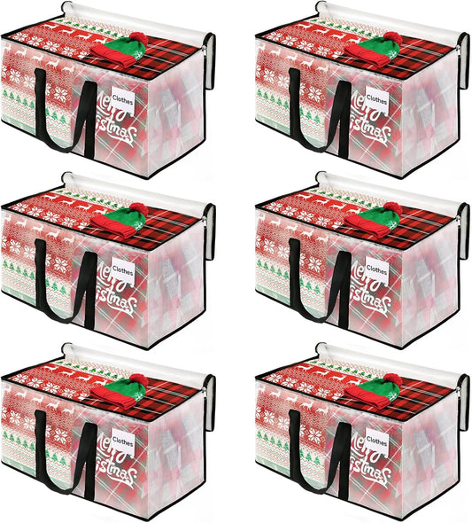 BlissTotes Moving Bags, 6-Pack Storage Bags, Moving Bags Heavy Duty Extra Large, Moving Totes, Clear moving Bags, Reinforced Handles & Tag Pocket (125L)