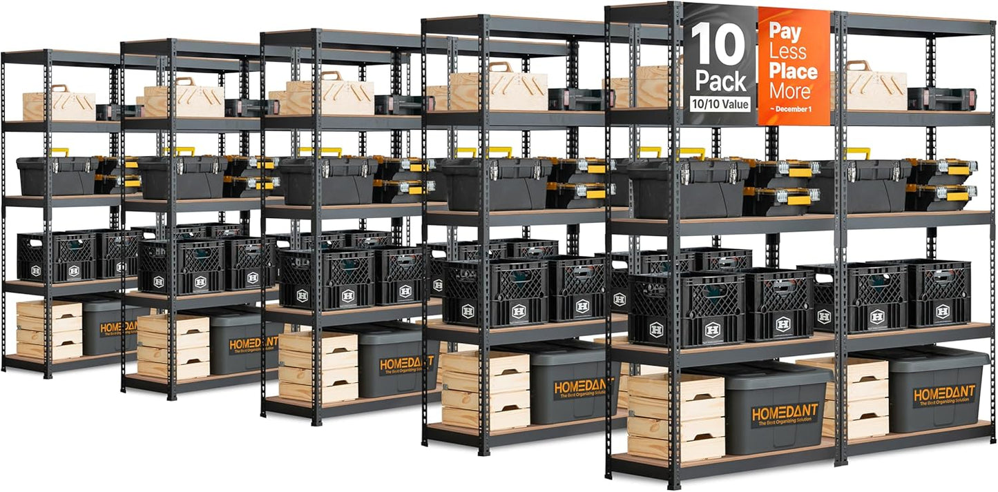 HOMEDANT 5 Tier Storage Shelves Adjustable Laminated Boltless Garage Metal Shelving Unit Heavy Duty Utility Rack Shelf Warehouse Pantry Closet Kitchen (10, (M) 35.9" W, Black)