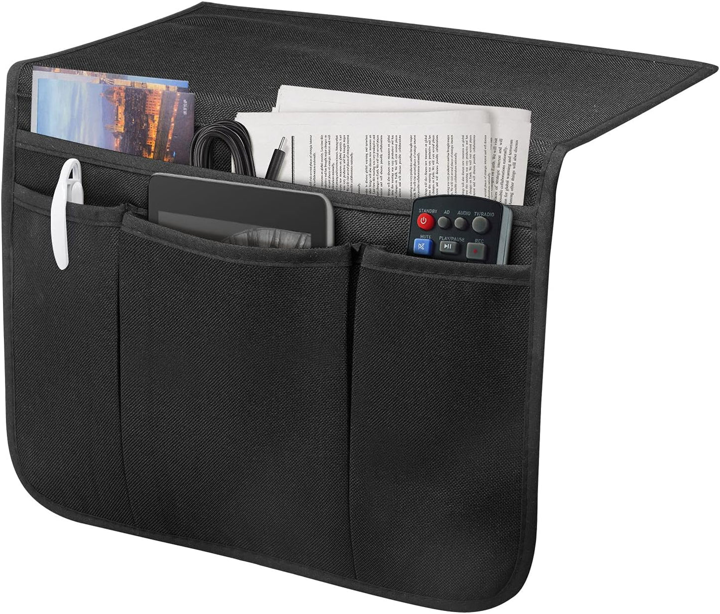 Bedside Caddy Bedside Storage Organizer Magazine Phone Tablet iPad Remote Holder, Organizer Caddy for Home College Dorm Bed, Sofa, Bunk Bed (Black)