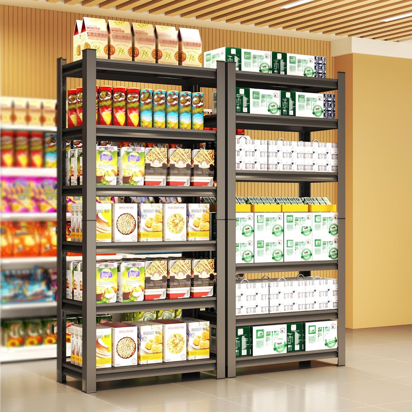 Storage Shelves, Garage Metal Shelving Unit, Adjustable, Double-Layer Column with Reinforced Ribs, Heavy-Duty, Capable of Bearing 3600 lbs, Suitable for Garage, Warehouse, Kitchen Storage