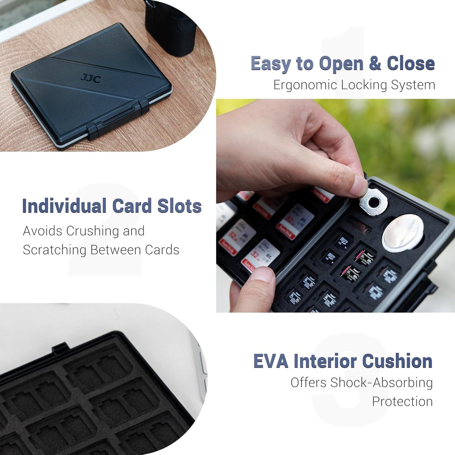 JJC 45 Slots Memory Card Case for 30 Micro SD and 15 SD Cards with AirTag Slot, Water-Resistant Anti-Shock Anti-Dust, Micro SD/SDHC/SDXC TF Card and SD/SDHC/SDXC Holder Organizer Storage