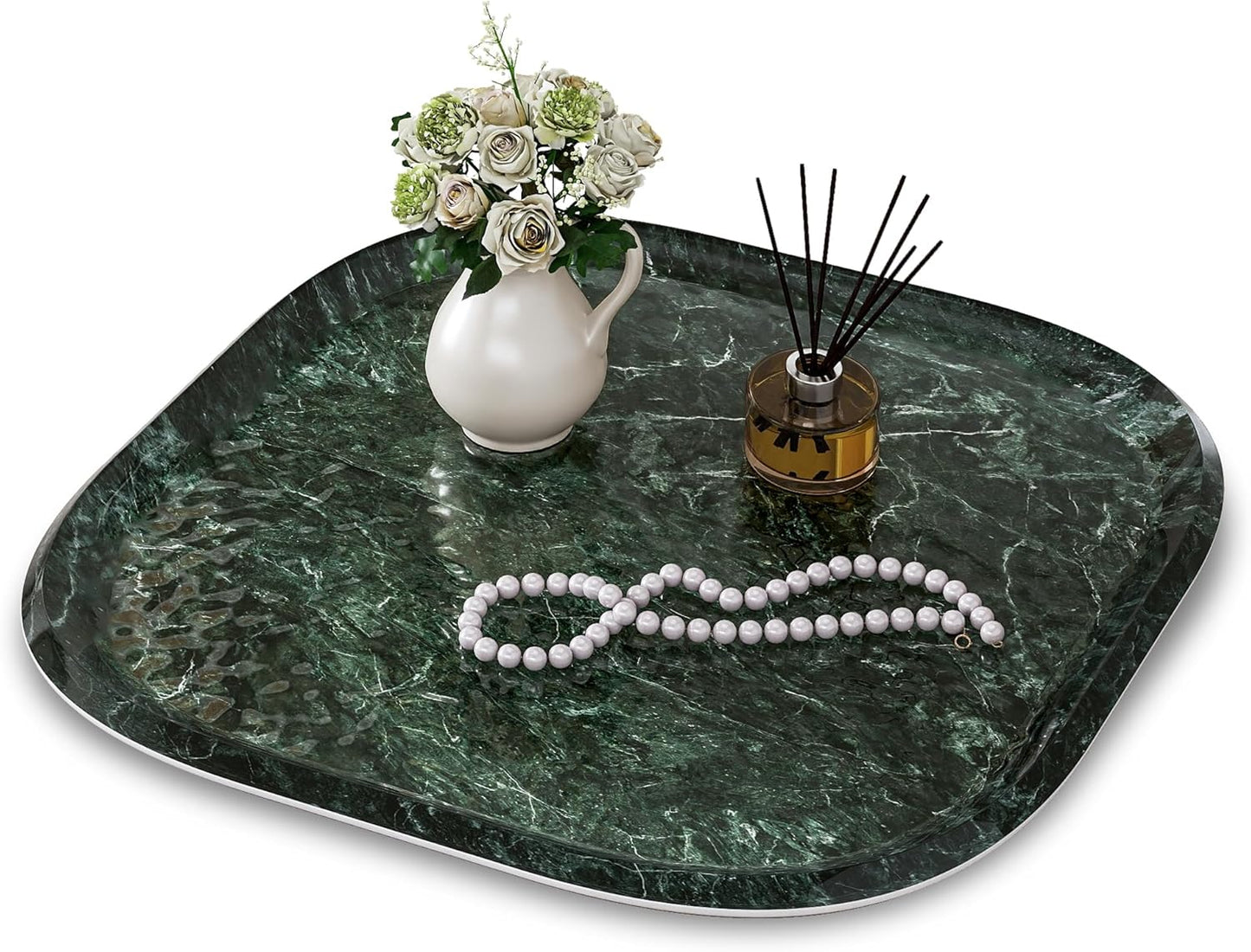 Vanity Decorative Tray, 12" x 12" Green Marble Pattern Perfume Tray, Bathroom Tray Countertop Organizer for Soap Towel, Jewelry, Candle
