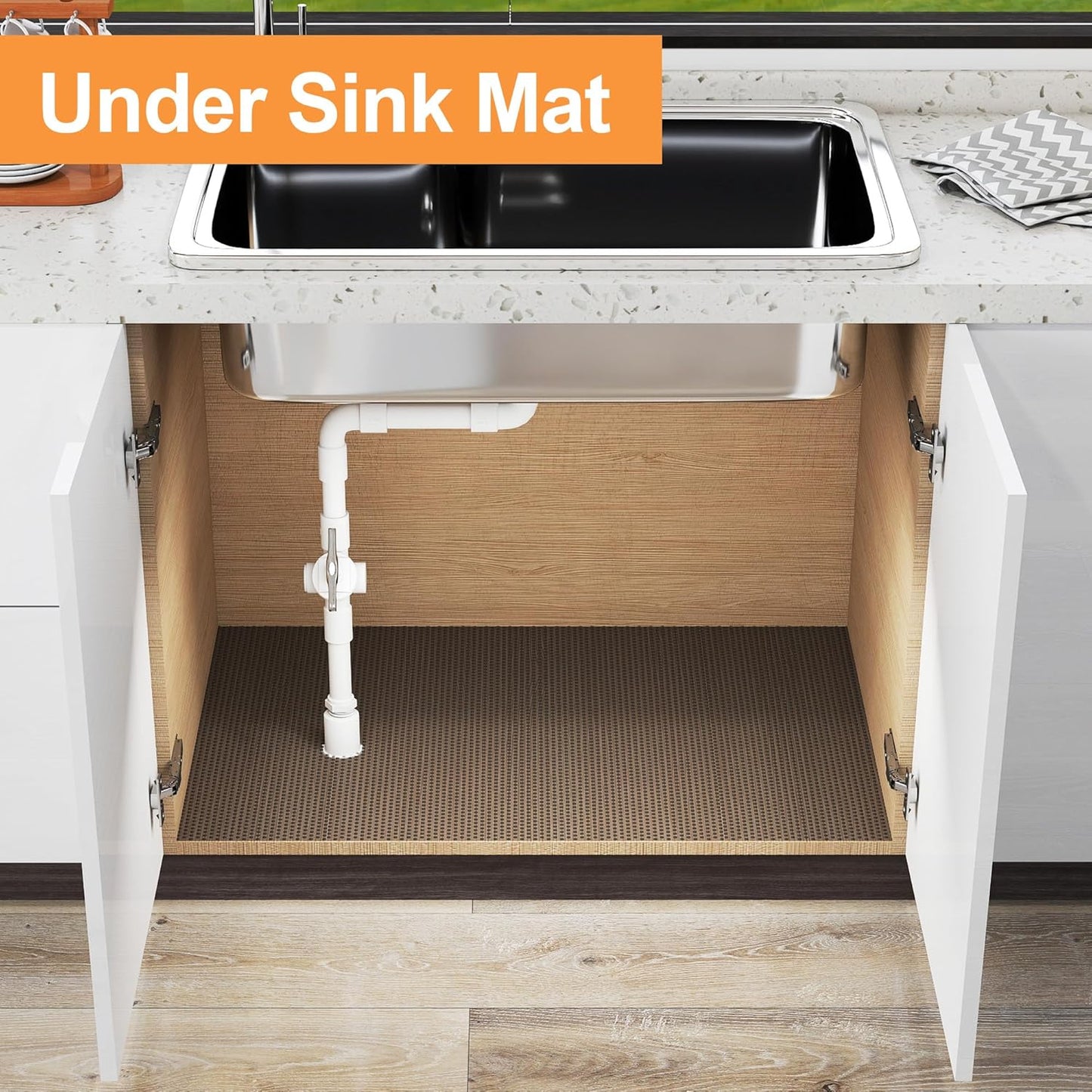 FLPMIX Clear Shelf Liners for Cabinets: 24" Wide Waterproof Under Sink Mat Translucent Grey - Non-Adhesive Easy to Cut Large Drawer Liner for Kitchen Pantry 24" x 25'