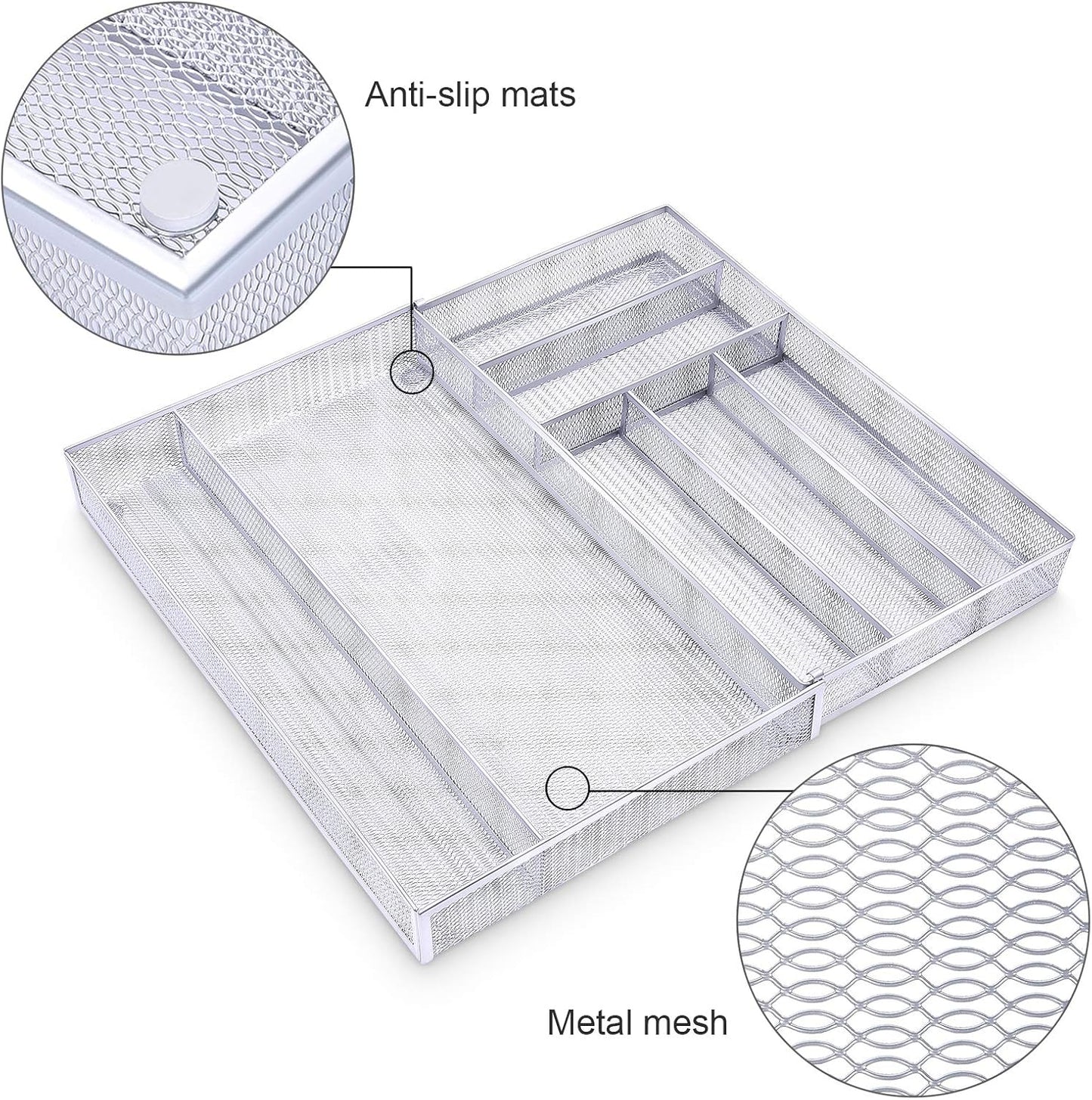 WuGeShop Expandable Office Drawer Organizer, 6 to 7 Compartments Adjustable Mesh Desk Drawer Organizer, Good Desk Organizer for Office Supplies and Art Supplies