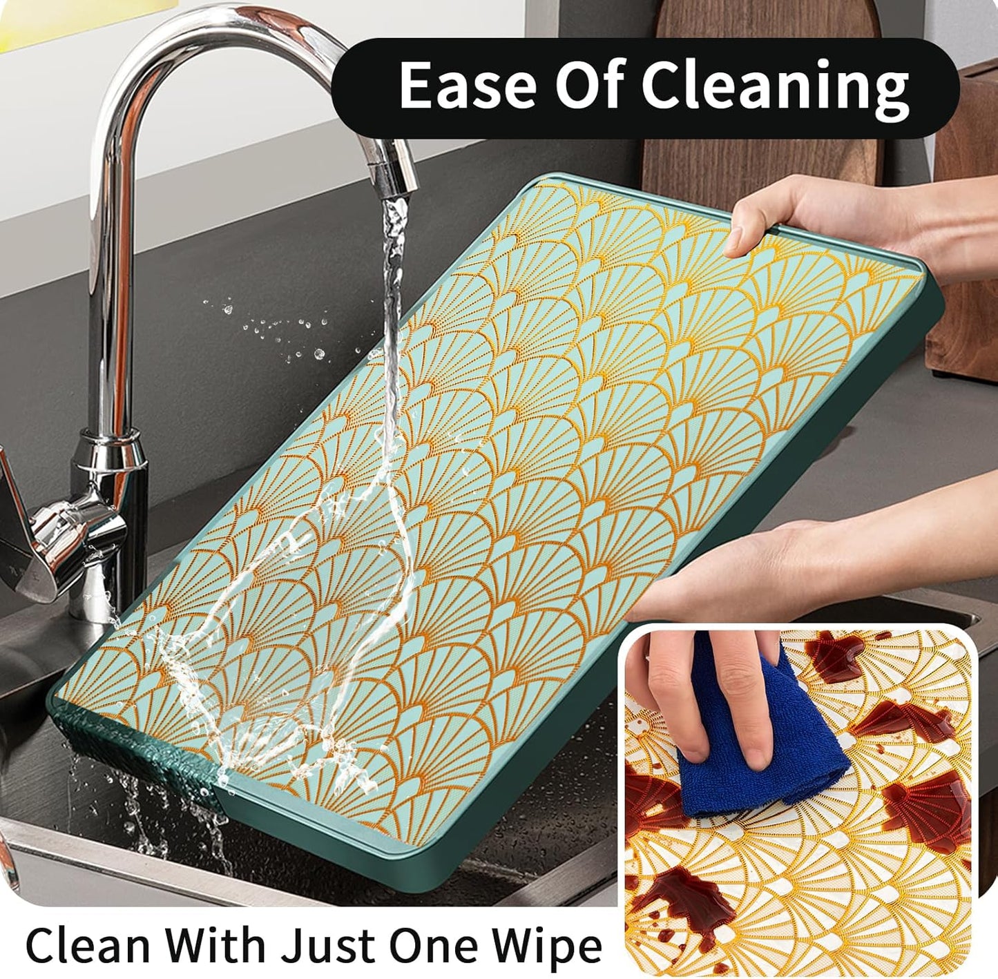 Drawer and Shelf Liner for Kitchen Cabinet: 17 in X 30 Ft Waterproof Shelf Paper Non Adhesive Refrigerator Liners Golden Ginkgo Leaf Easy Liners for Bathroom with Knife Tape Measure