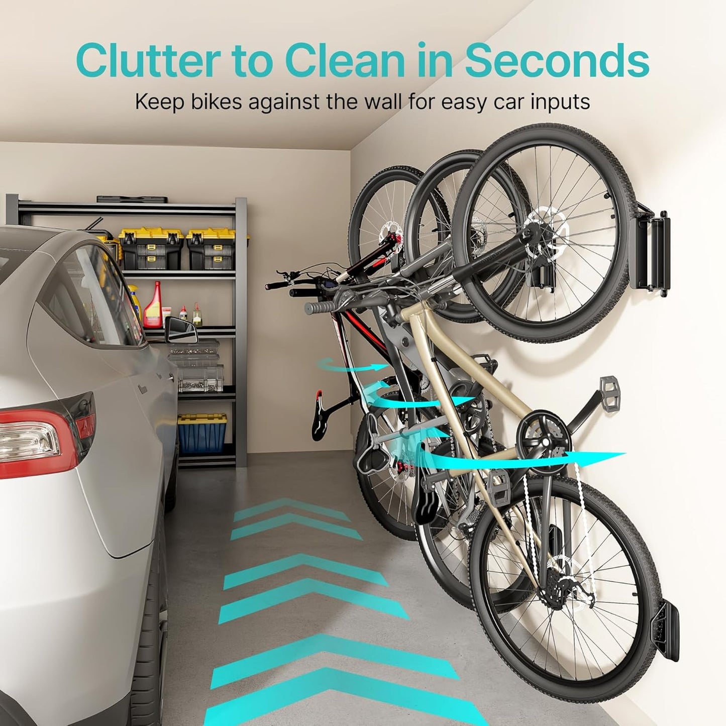 4 Pack Bike Rack Garage, Bike Wall Mount Heavy Duty, Holds 77 Lbs, Swivel Bike Hangers for Garage, Adjustable Indoor Bike Storage for Bedroom Home Office, 4 Pack