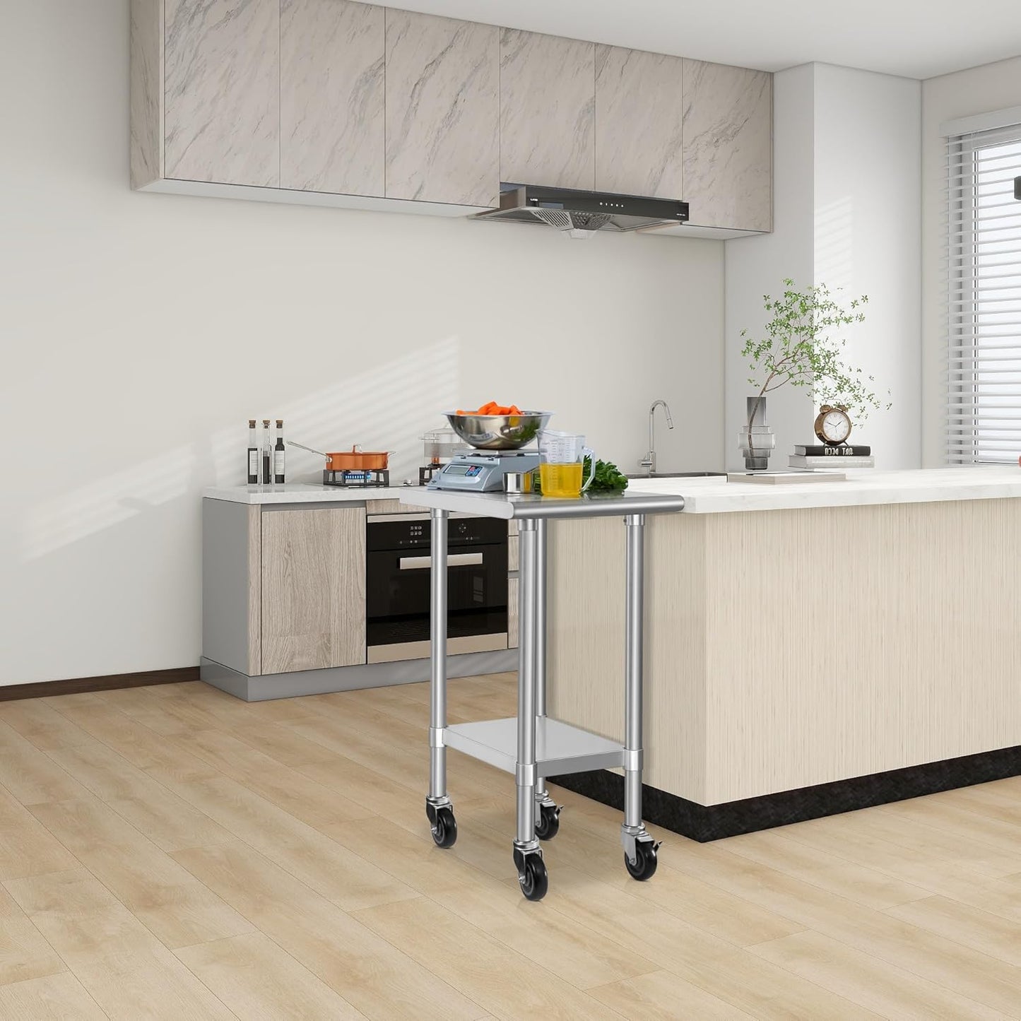 HARDURA Stainless Steel Commercial Table Prep & Work Table with Casters Heavy Duty Metal Table with Wheels NSF 430 24×18 Inches