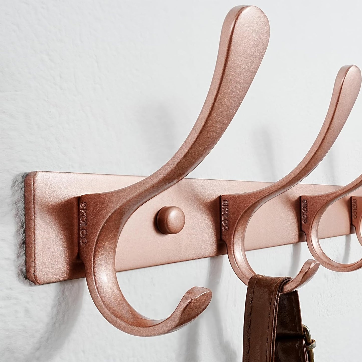 SKOLOO Coat Rack Wall Mounted - 6 Hooks, Pack of 2, Heavy Duty, Stainless Steel, Metal Wall Hanger, Sturdy Coat Hooks for Hanging Coats, Jacket, Clothes, Hat, Matte Rose Gold