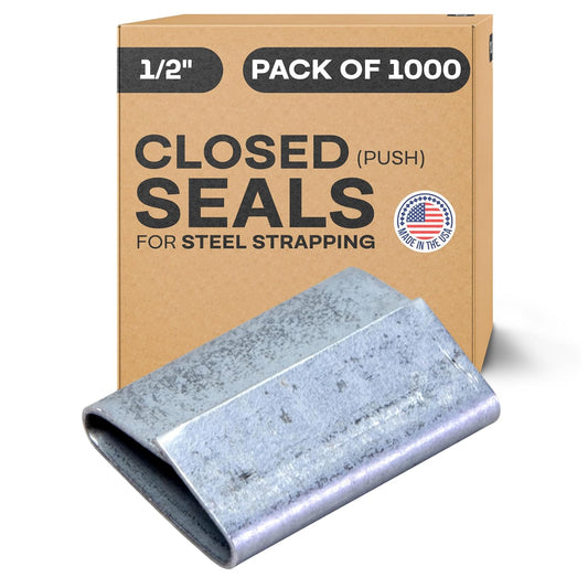 IDL Packaging Closed (Push Type) Seals for 1/2" Strap Width Steel Strapping (Pack of 1000) - Superior Holding Power - Sturdy Metal Clips for Reliable Securing of Packaging Banding