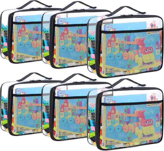 6 Pack Toy Storage Bags, Reusable Clear Board Game Storage, Waterproof PVC Organizer, Toy Storage Organizer Bags with Zipper with Name Tag and Manual Pockets Small Size