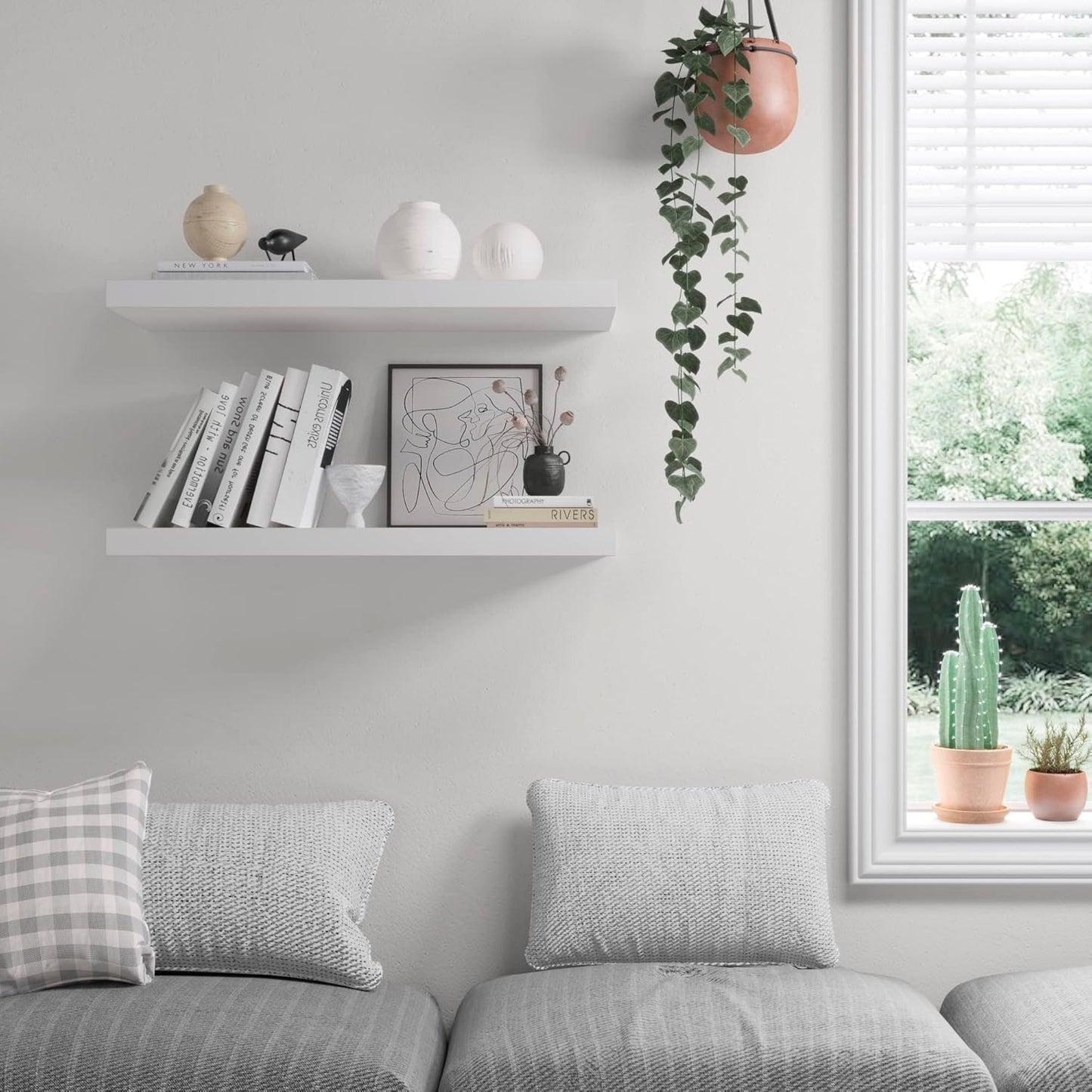 Floating Shelf, Set of 3 Wall Shelf, 36 in W x 12.75 in D x 2 in H Wooden Floating Wall Shelf with Invisible Brackets for Living Room/Bedroom/Bathroom/Kitchen Storage and Decor, White