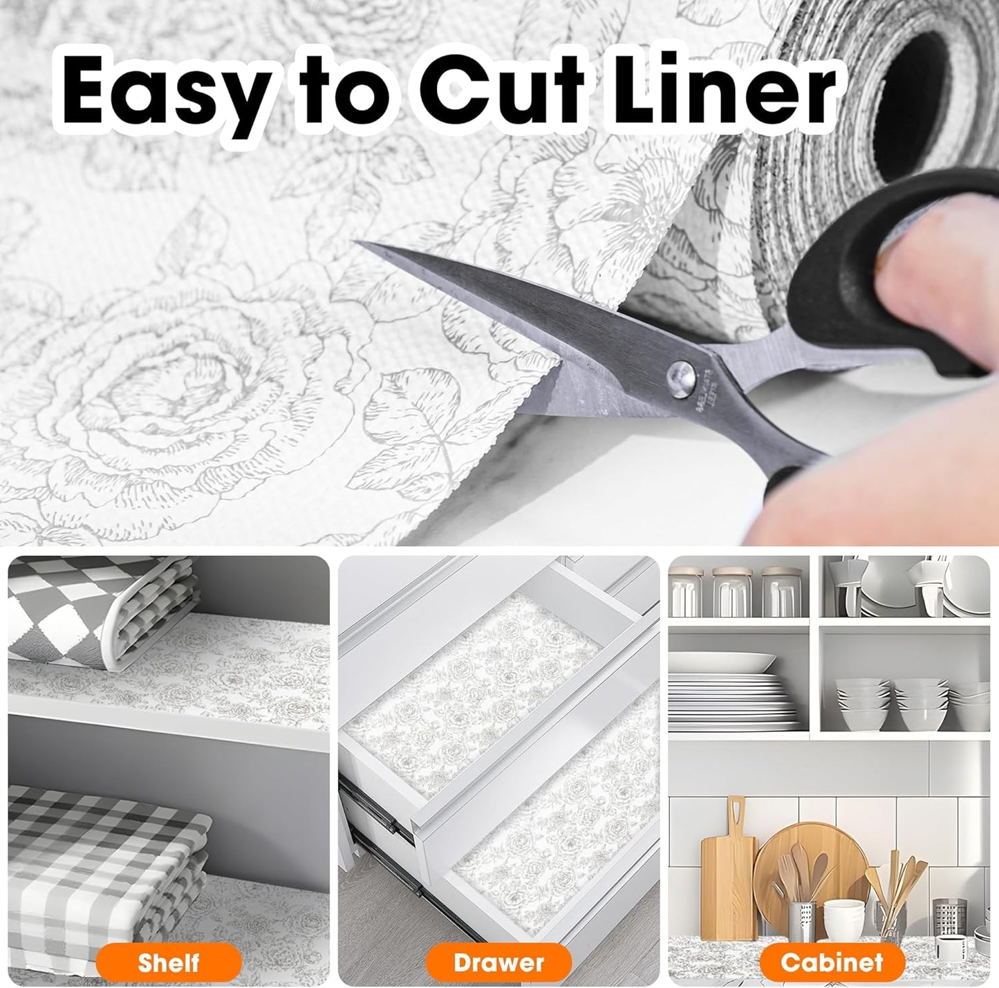 Drawer and Shelf Liner for Kitchen Cabinets Non-Adhesive, Non-Slip Cabinet Liner Shelf Paper Strong Grip Waterproof Easy to Clean for Kitchen Shelves Cupboard, Flower,12IN X 30FT