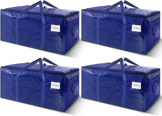 4 Pack Extra Heavy Duty Large Moving Bags with Strong Zipper & Carrying Handles, Sturdy Clothes Storage Bags Totes Bins, Packing Moving Boxes College Supplies, Dark Blue - 24 gal