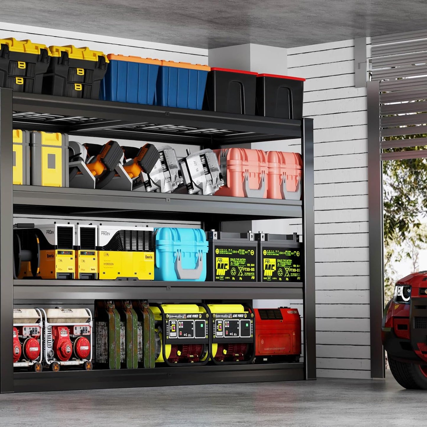 68" Wide Heavy Duty Garage Shelving Units, 4-Tier Deep Storage Shelves,Black Metal Garage Shelves,Steel Shelf,Large Storage Rack,Industrial Shelving for Shop, 68" W x 20" D x 68" H