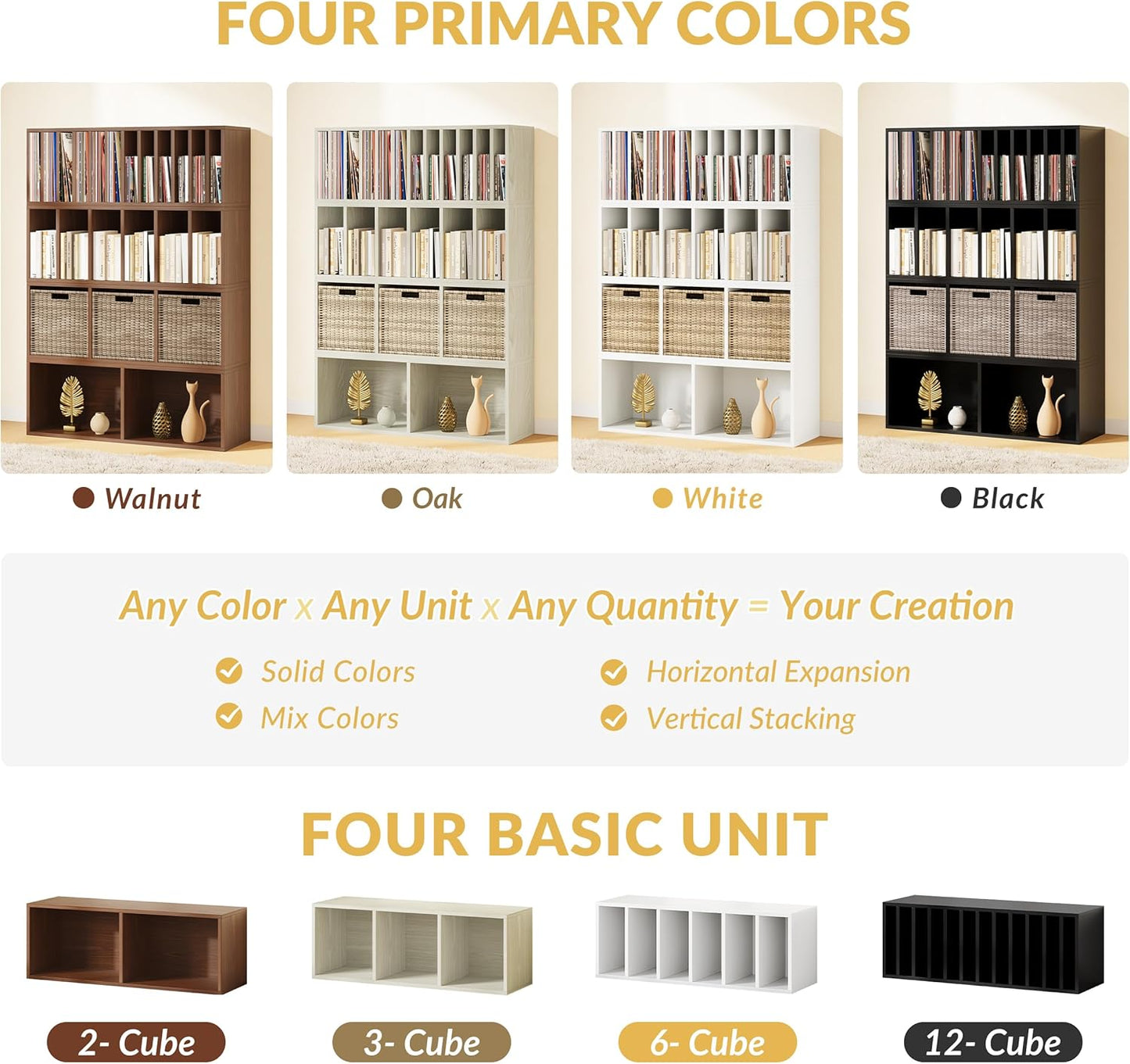 IOTXY DIY Modular Cube Bookcase - CubeXY Customizable Stackable Expandable Basic Shelving Units, 6-Cube Wooden Open Bookshelf with Removable Shelves for Books Organizer, White