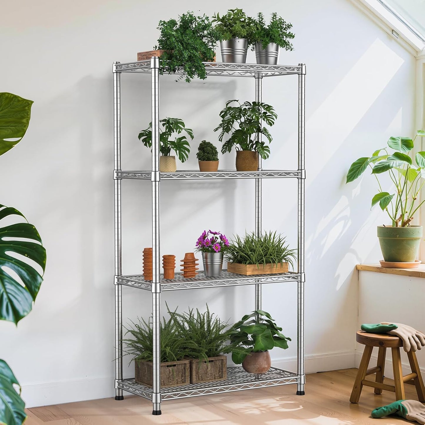 Metal Shelving Unit 4 Tier Storage Shelves Rack Metal Shelf Adjustable Wire Shelving Units Storage Shelving Heavy-Duty 2200 LBS rganizer for Pantry Garage Laundry Bathroom Kitchen Closet Utility Room