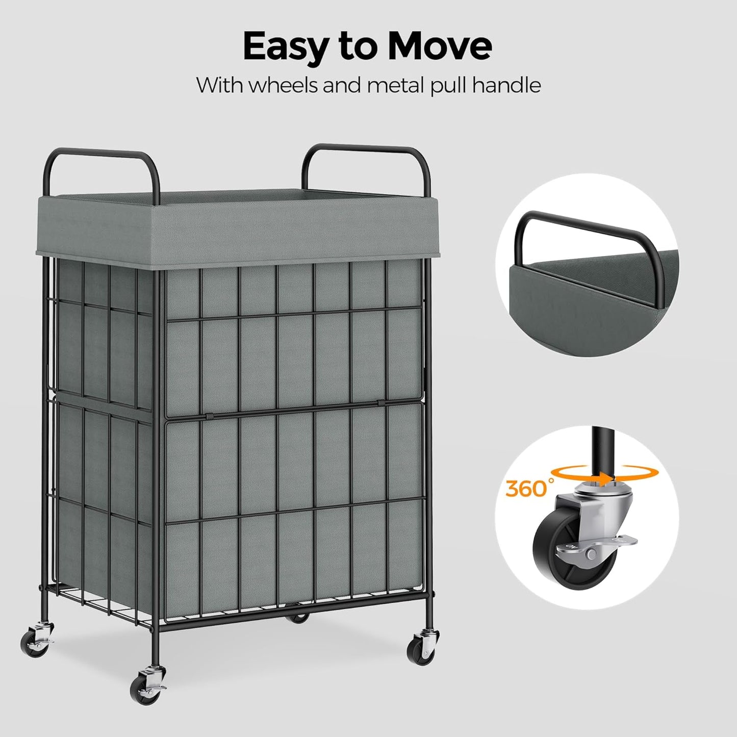 Laundry Hamper with Wheels, 90L Laundry Basket with Handle, Laundry Sorter with Removable Liner Bag