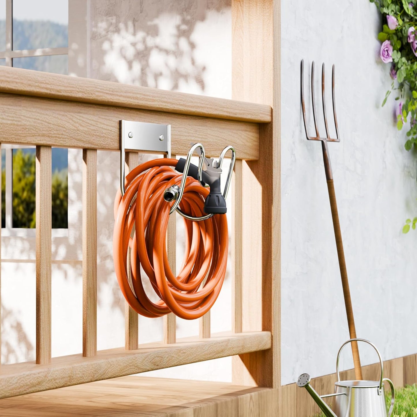 Stainless Steel Garden Hose Holder - Extra Large Heavy Duty Silver SS304 Wall Mounted Hanger for Water Hose, Extension Cords, Vacuum Lines, Anti-Rust